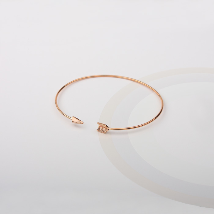 Rose-gold Plated Tiny Arrow Shaped Bracelet, Wire Open End Bangle, Pink Gold Bracelet, Cuff Bracelet
