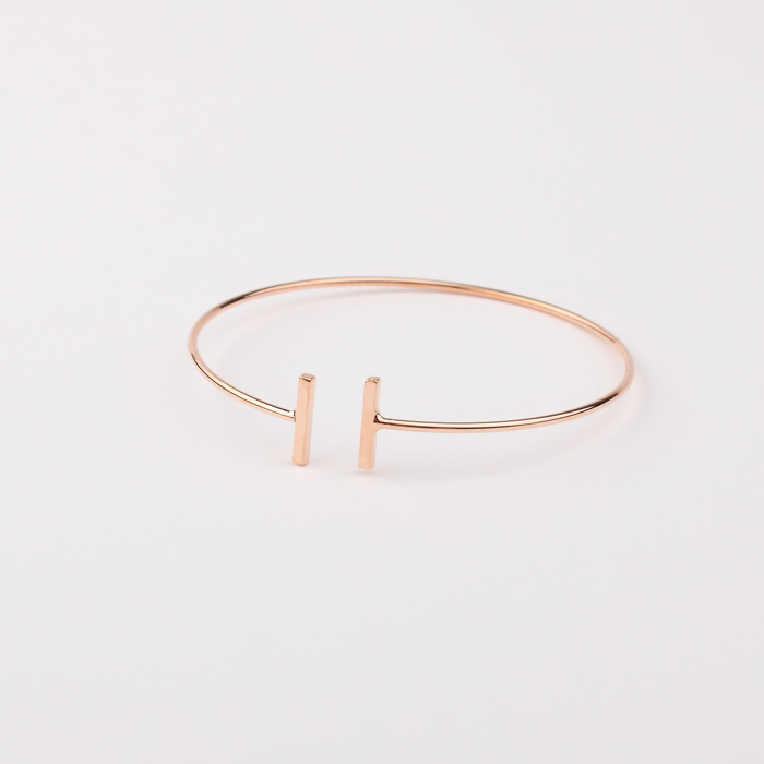 Pink gold plated 'T' bar shaped Bracelet, wire Bangle, pink gold bracelet, cuff bracelet, Wire Stick bangle, adjustable size